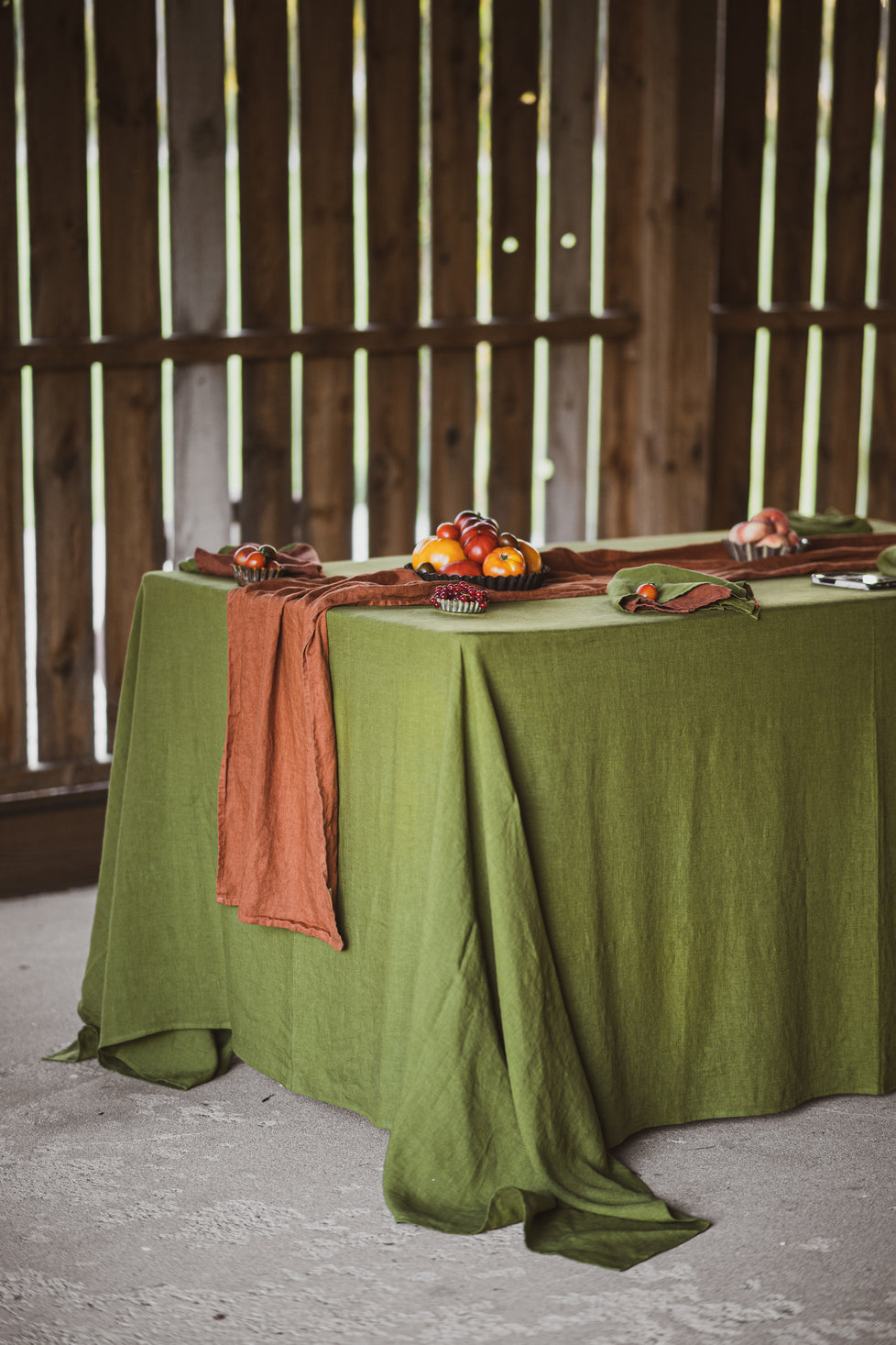 Natural Stonewashed Green moss Linen Tablecloth Epic Linen