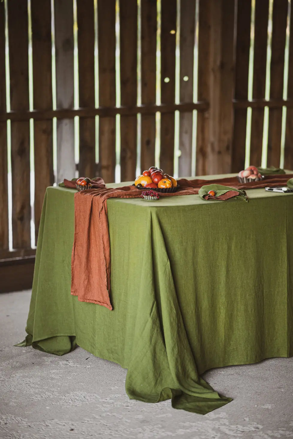 Natural Stonewashed Green moss Linen Tablecloth Epic Linen