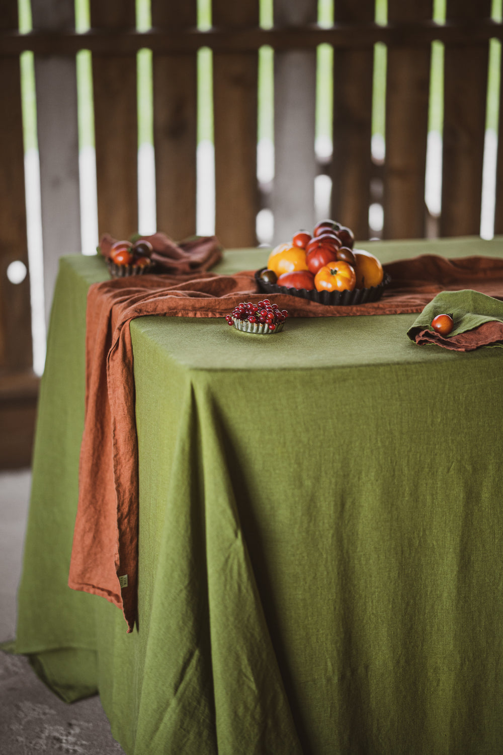 Natural Stonewashed Green moss Linen Tablecloth Epic Linen