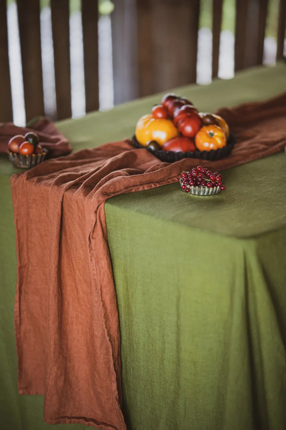 Natural Stonewashed Green moss Linen Tablecloth Epic Linen