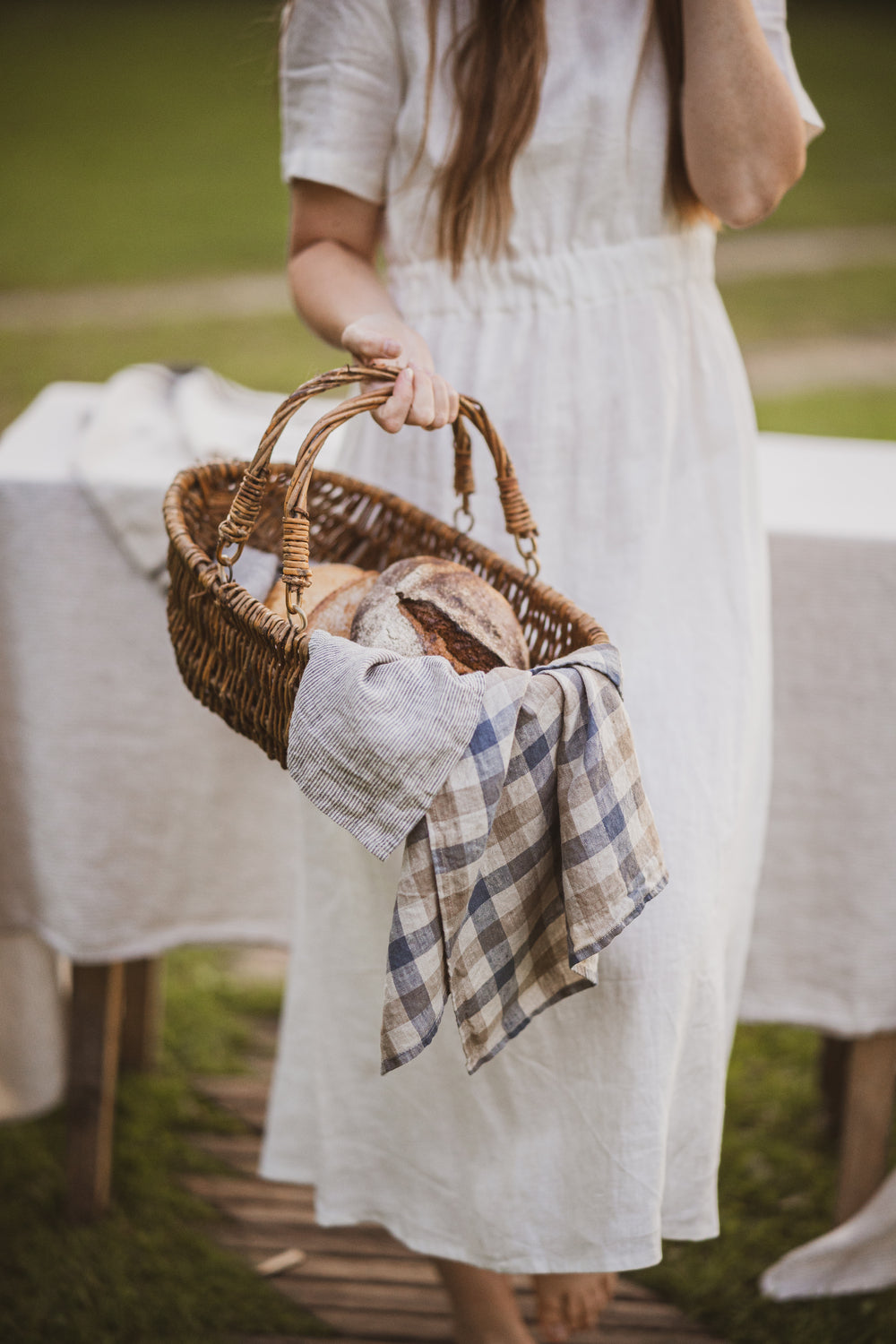 100% Pure Linen Kitchen Tea Towels Set of 4 In Blue Gray Gingham Checks Epic Linen