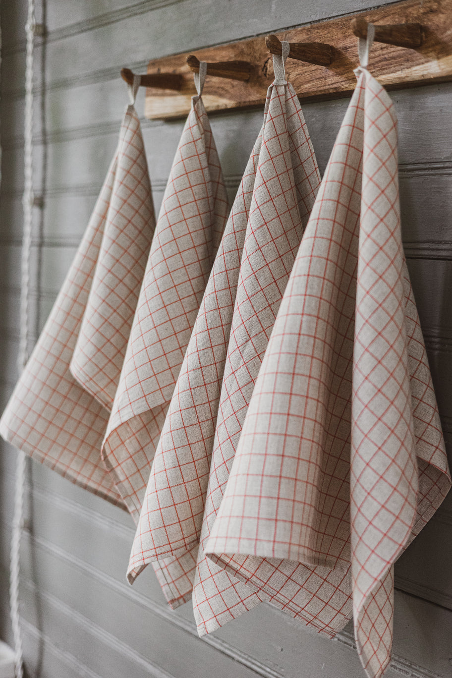 100 % Pure Linen Kitchen Tea Towels Set of 2 In Natural Red Checks Epic Linen