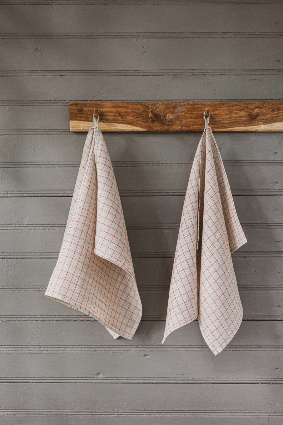 100 % Pure Linen Kitchen Tea Towels Set of 2 In Natural Red Checks Epic Linen
