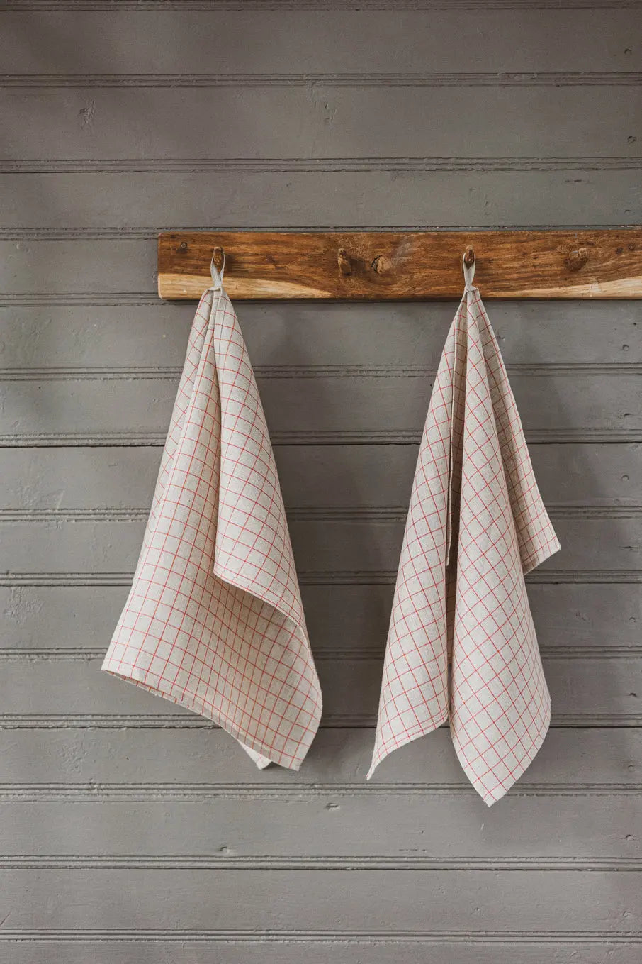 100 % Pure Linen Kitchen Tea Towels Set of 2 In Natural Red Checks Epic Linen