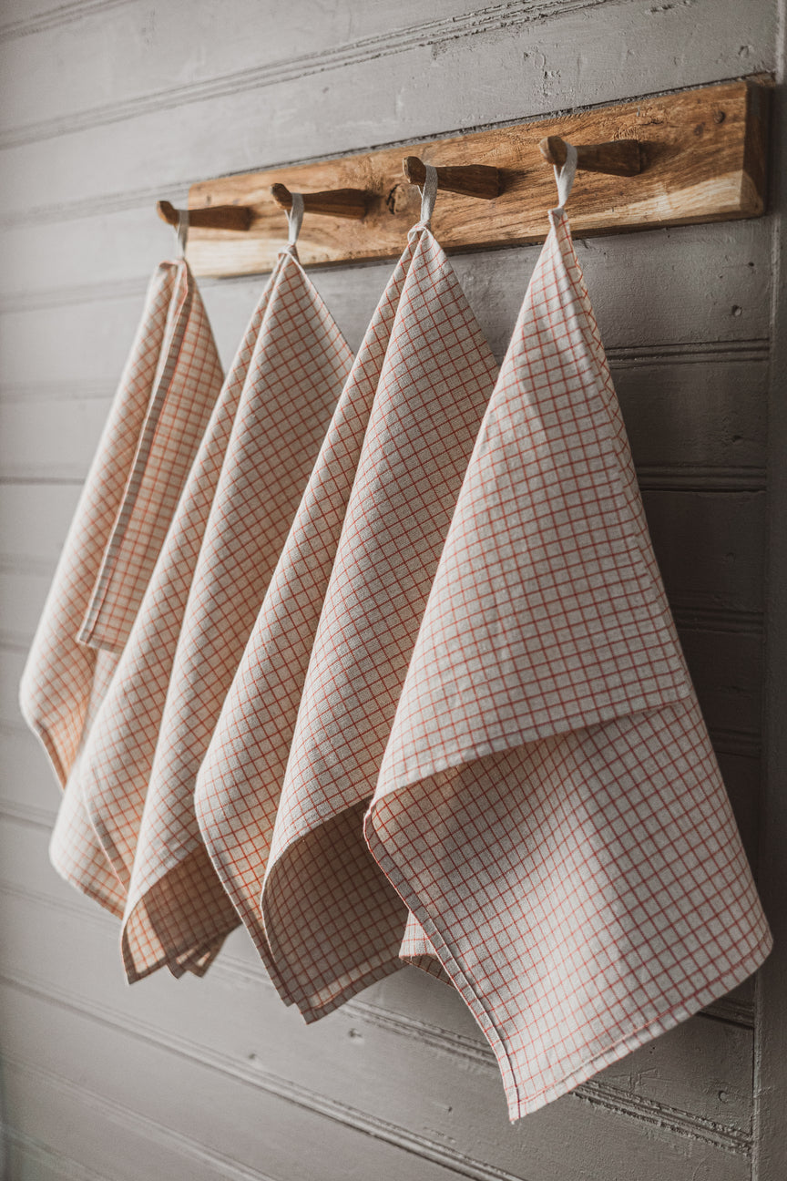 100 % Pure Linen Kitchen Tea Towels Set of 4 In 4 different Natural-Red patterns Epic Linen