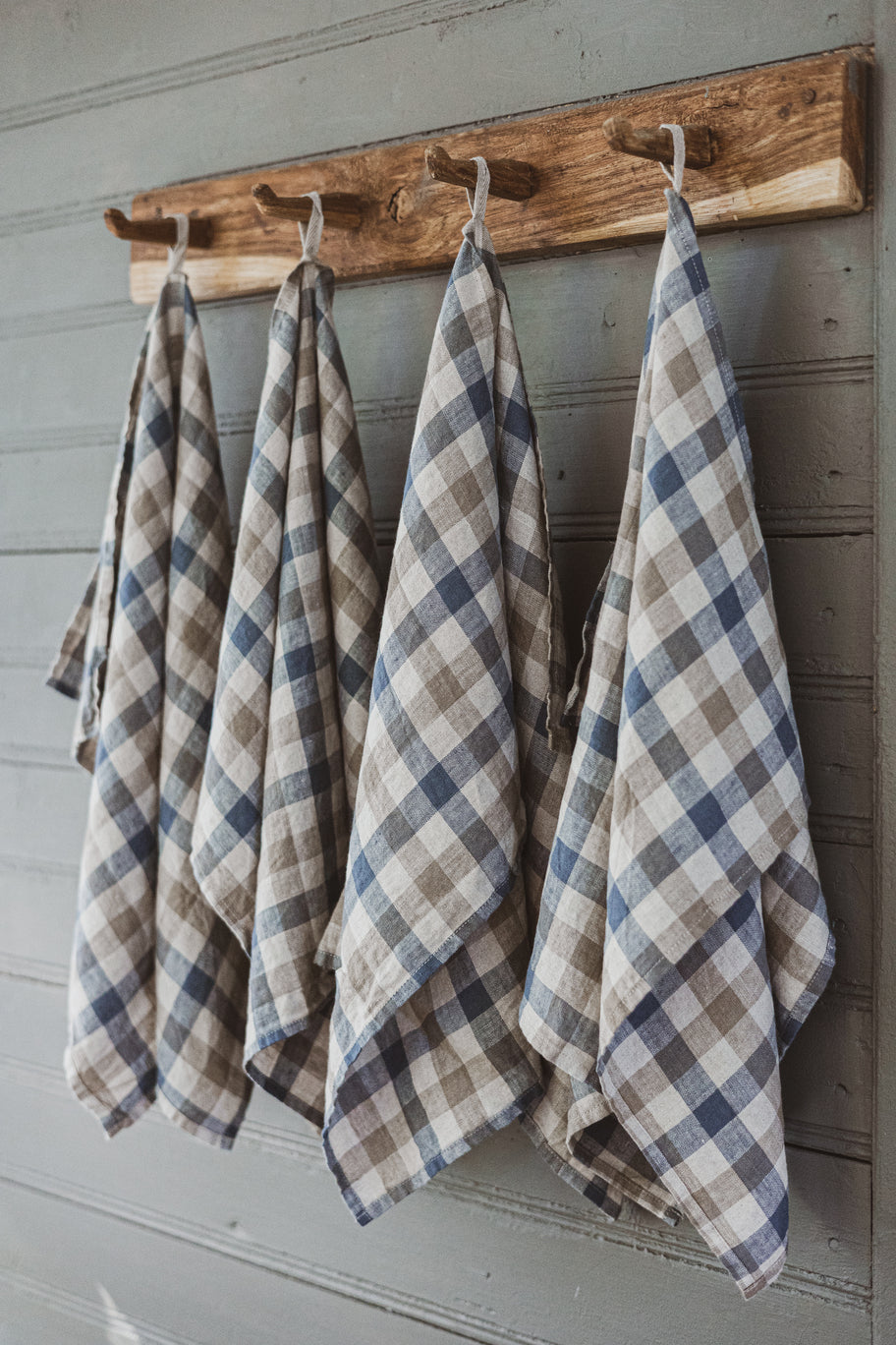 100% Pure Linen Kitchen Tea Towels Set of 4 In Blue Gray Gingham Checks Epic Linen