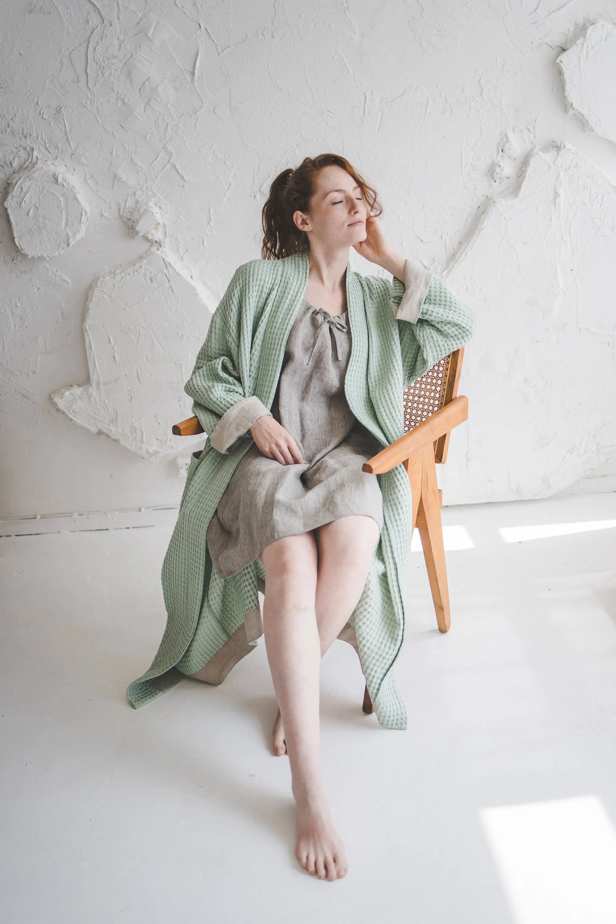 Soft Linen Waffle Bathrobe Epic Linen
