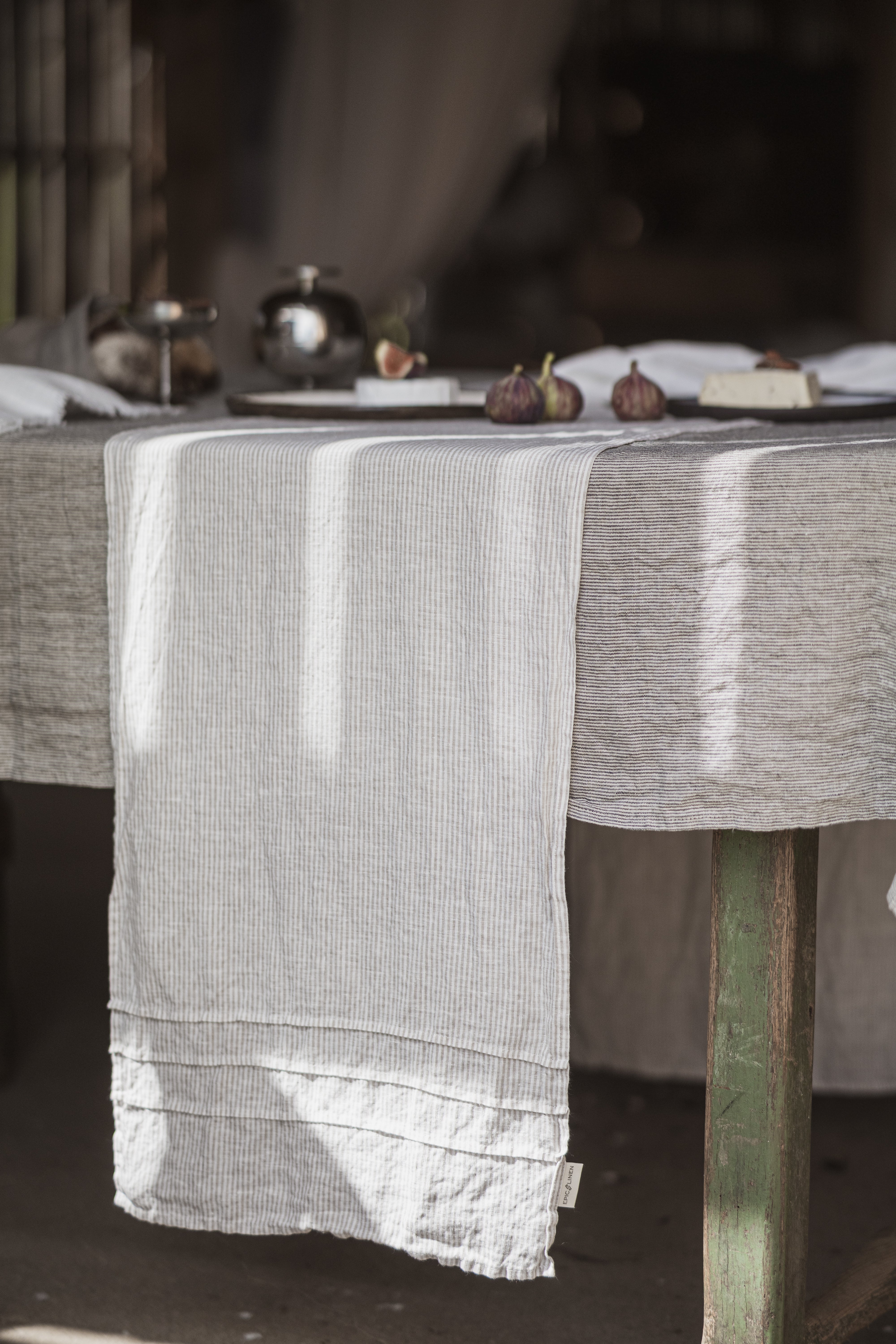 Pure Linen Table Runner in Pattern with Pleats Epic Linen
