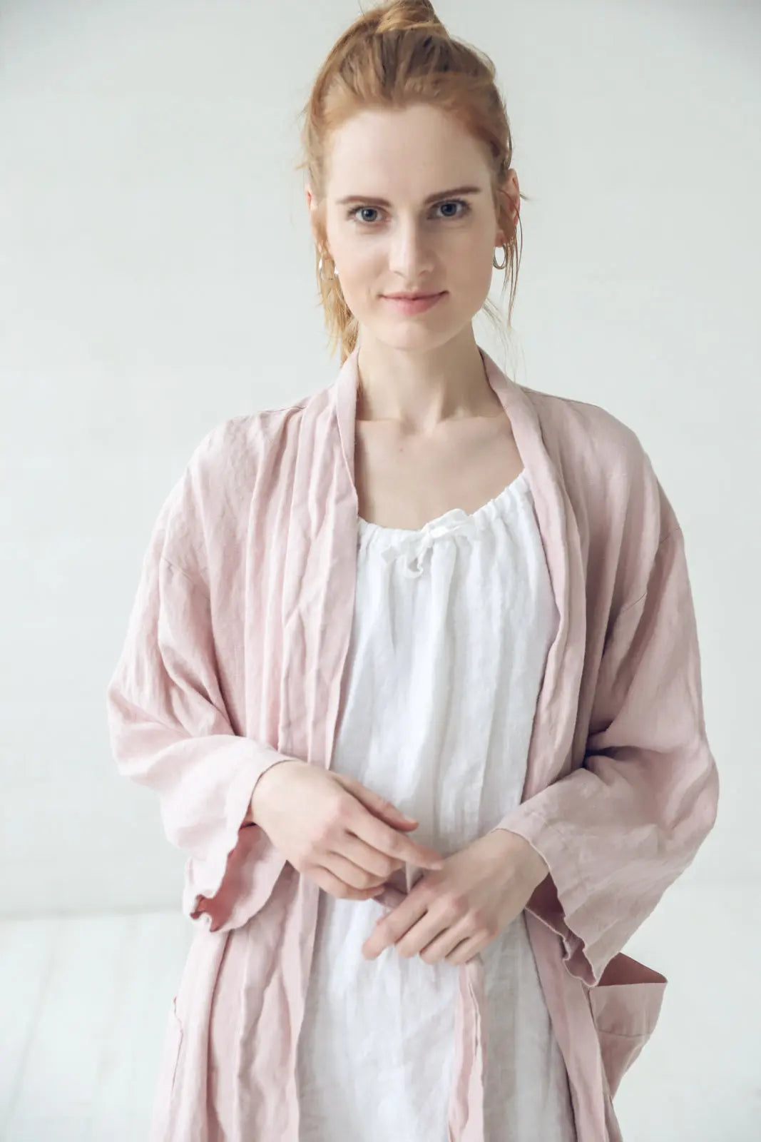 Long Linen Bathrobe in Pale Dogwood Epic Linen