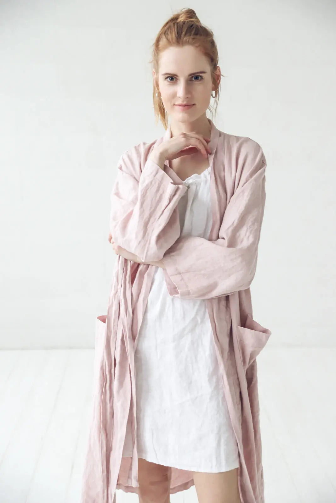 Long Linen Bathrobe in Pale Dogwood Epic Linen