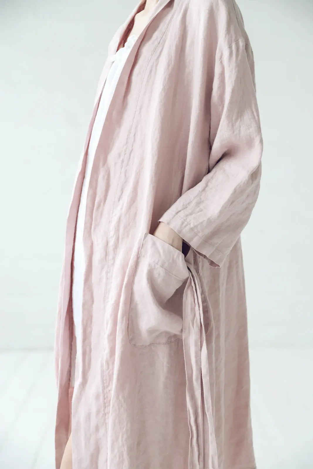 Long Linen Bathrobe in Pale Dogwood Epic Linen
