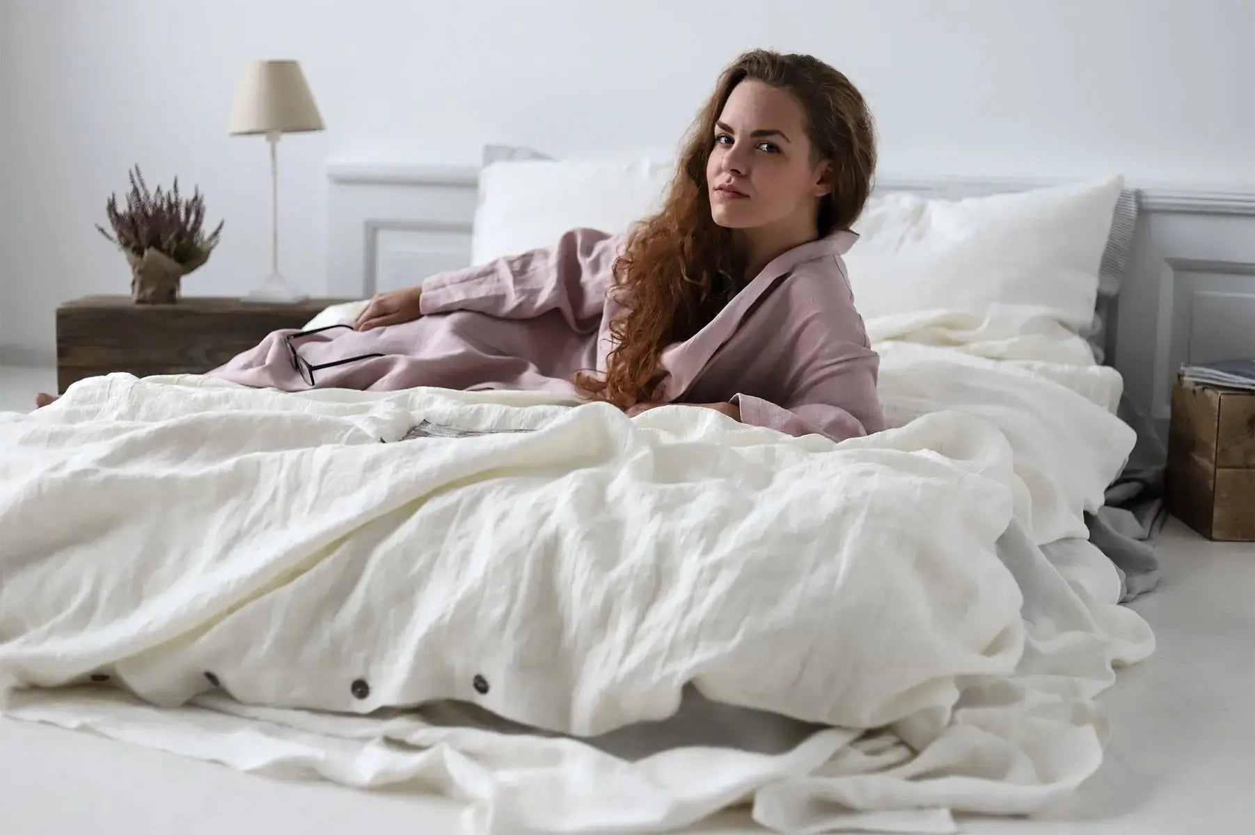 Long Linen Bathrobe in Pale Dogwood Epic Linen