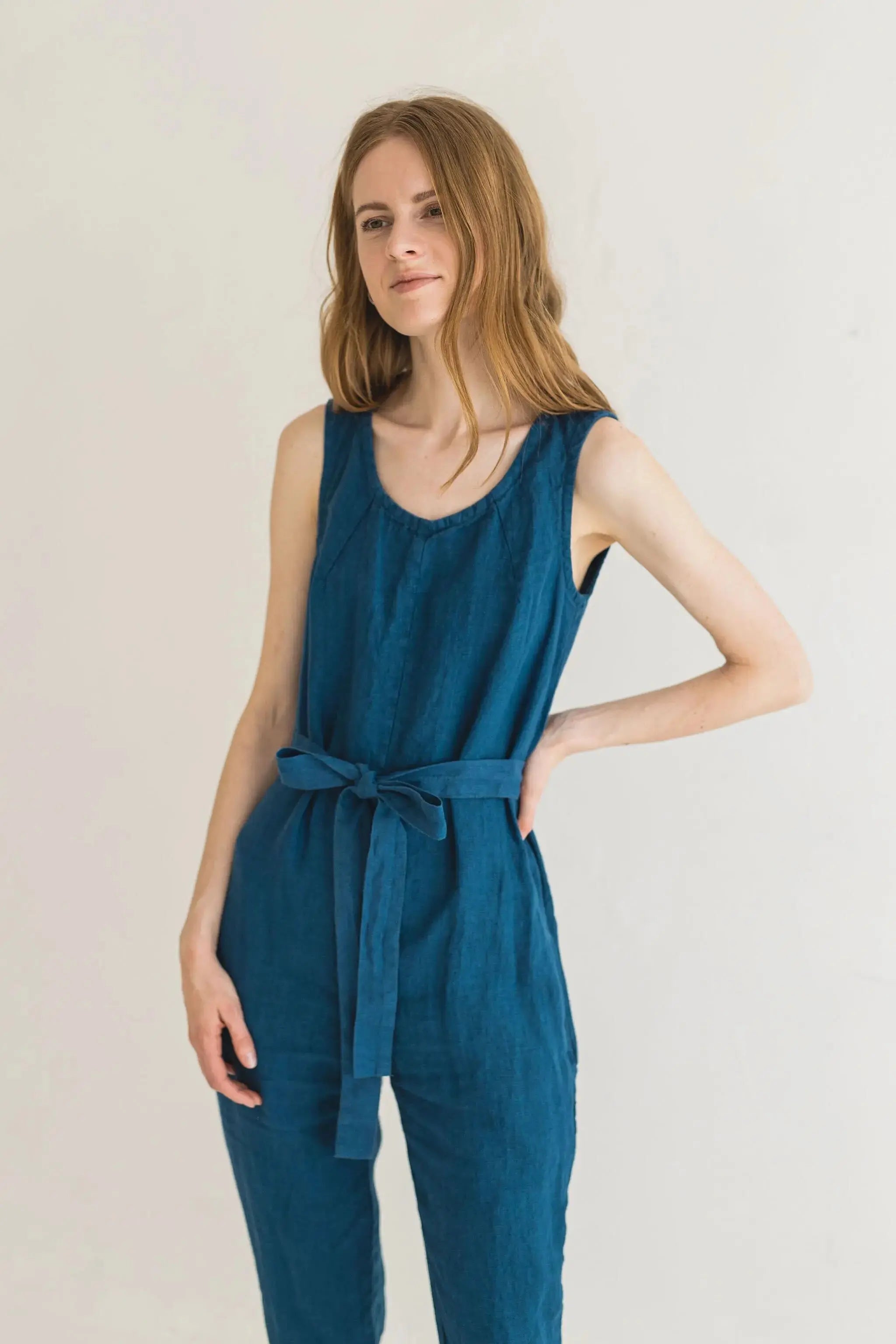Sleeveless style Linen Jumpsuit, Romantic Linen Jumpsuit Epic Linen