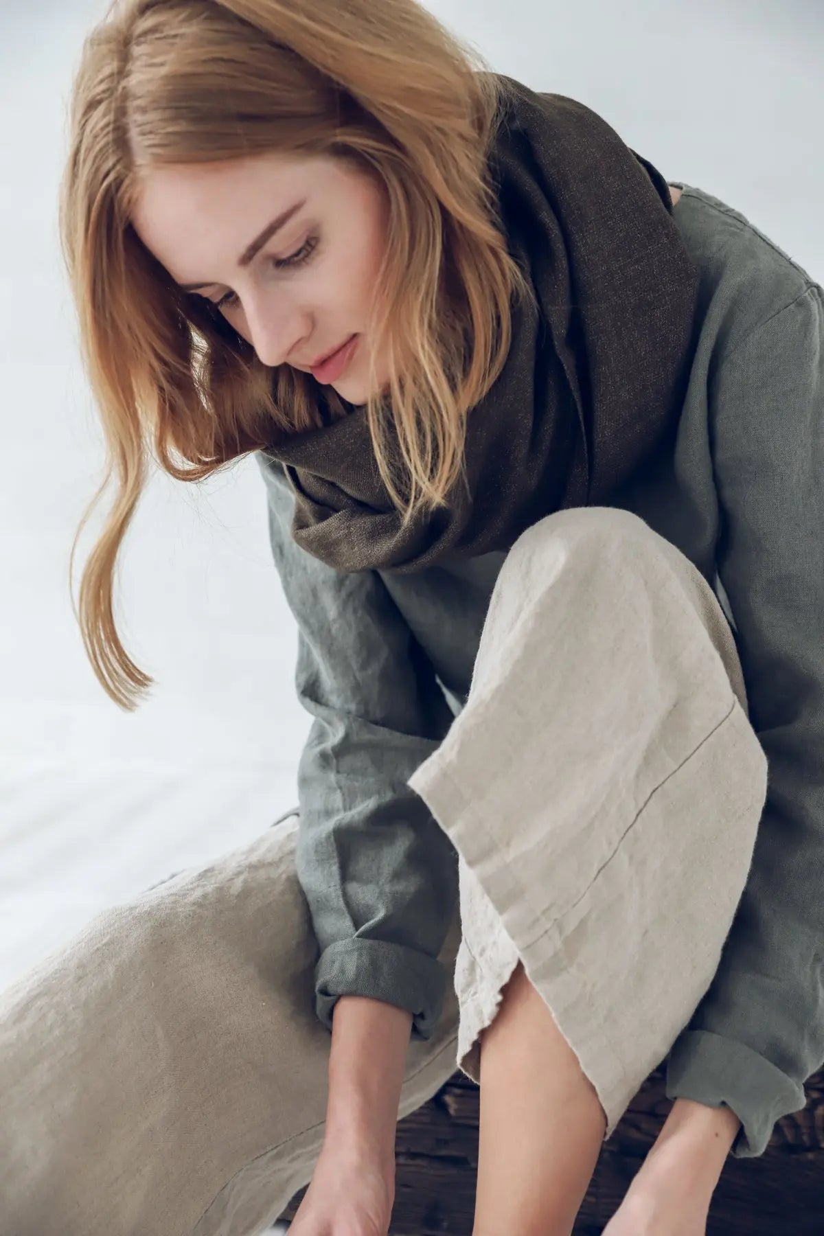 Wool Linen Scarf with Fringes Epic Linen