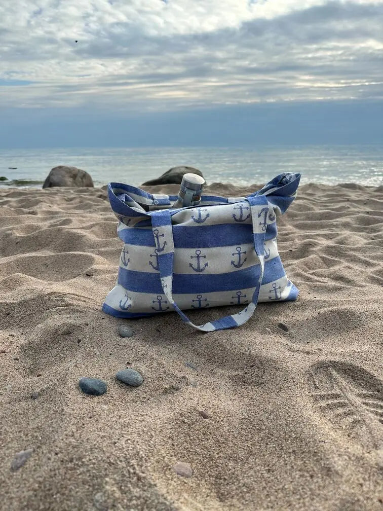 LIMITED EDITION Linen Maxi Anchor Beach Bag in Blue Epic Linen