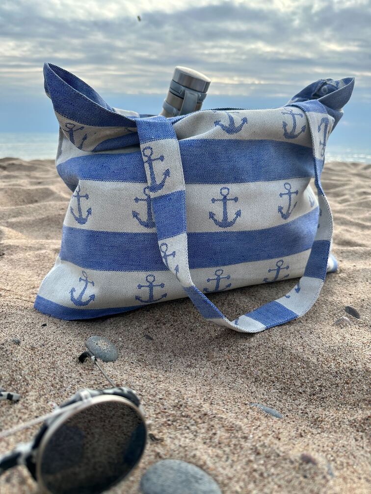 LIMITED EDITION Linen Maxi Anchor Beach Bag in Blue Epic Linen