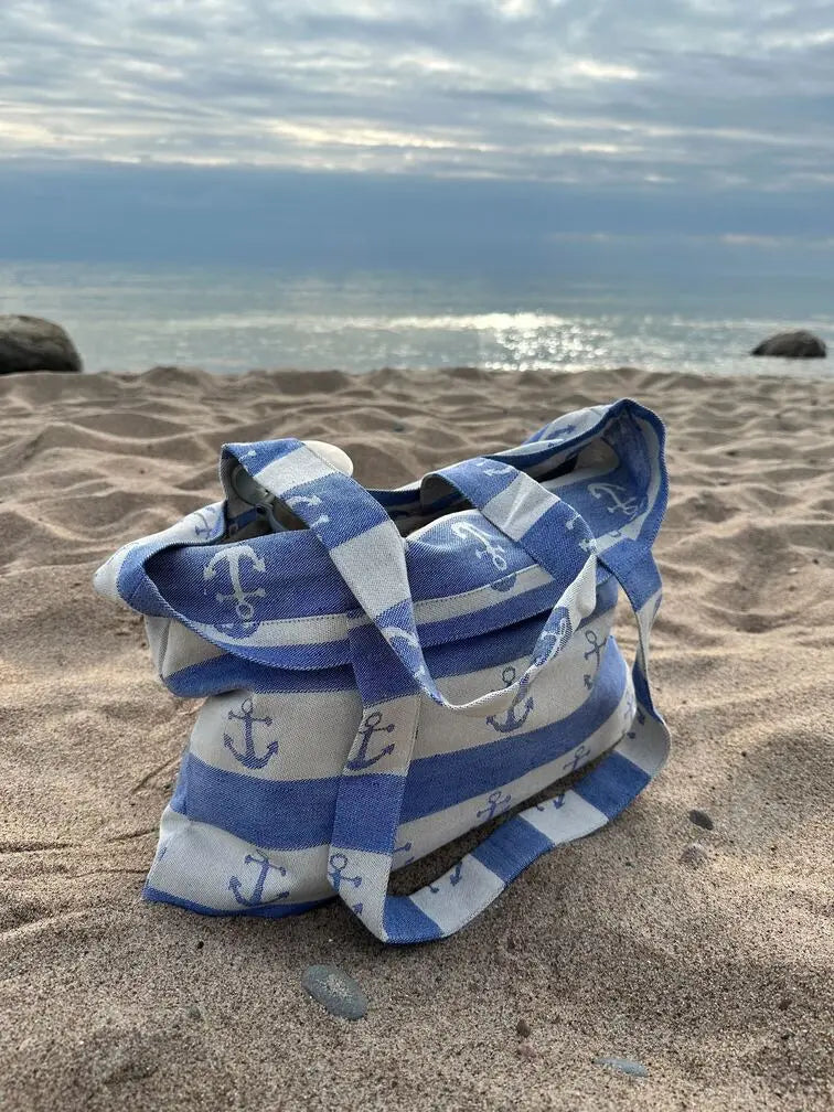 LIMITED EDITION Linen Maxi Anchor Beach Bag in Blue Epic Linen