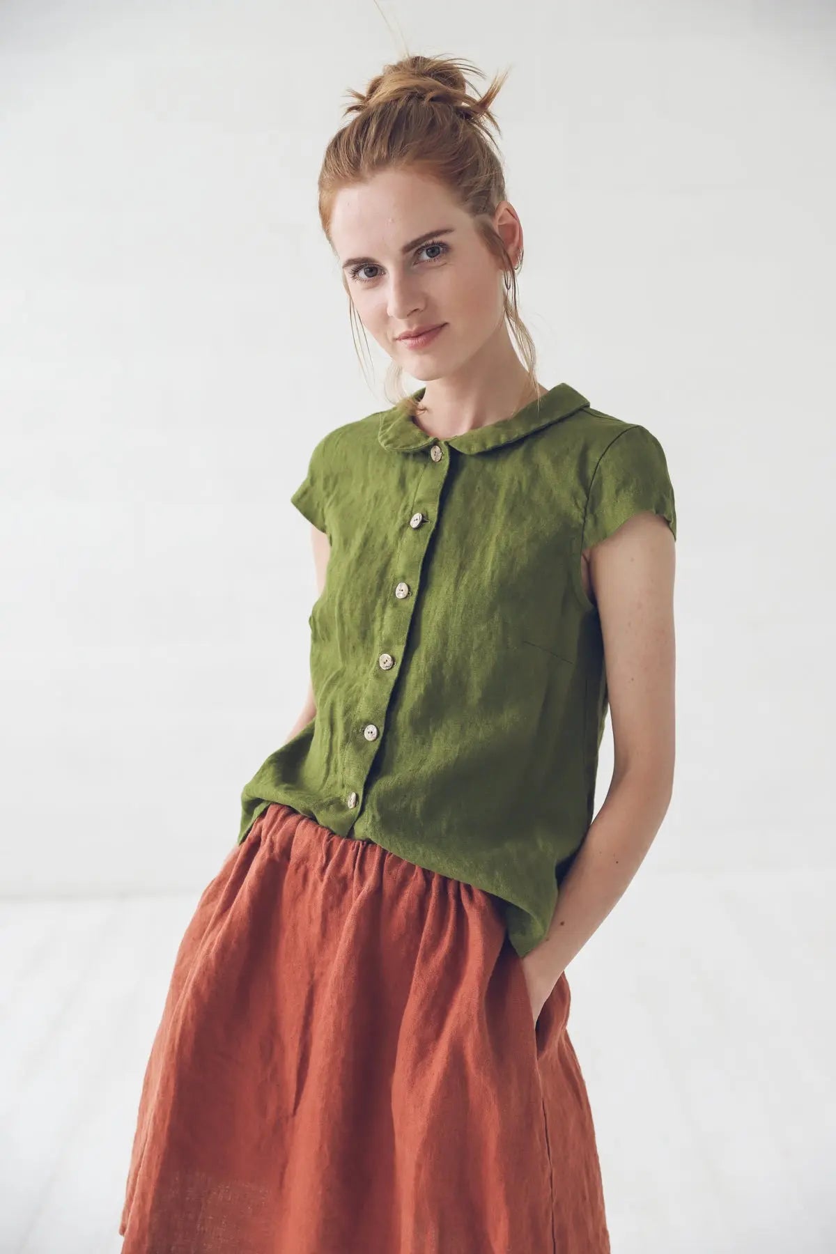 READY TO SHIP: Linen Short Sleeve Collar Shirt - Epic Linen conscious fashion