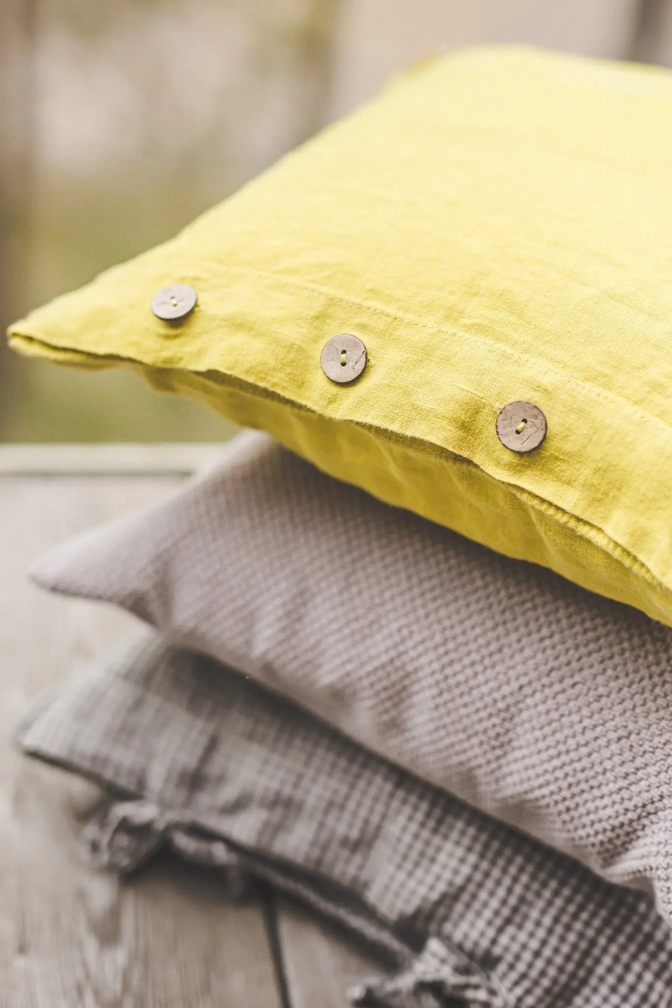 Natural Linen Cushion Cover with Side Buttons Epic Linen