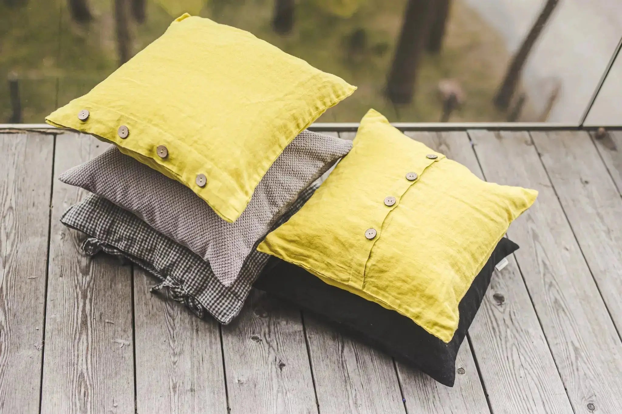 Natural Linen Cushion Cover with Side Buttons Epic Linen