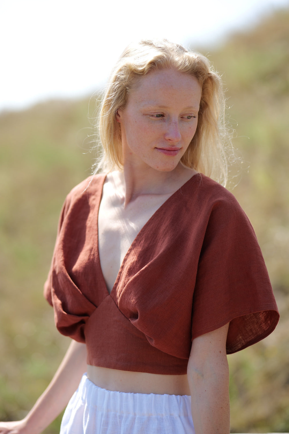 Linen V Neck Summer Crop Top Butterfly Epic Linen