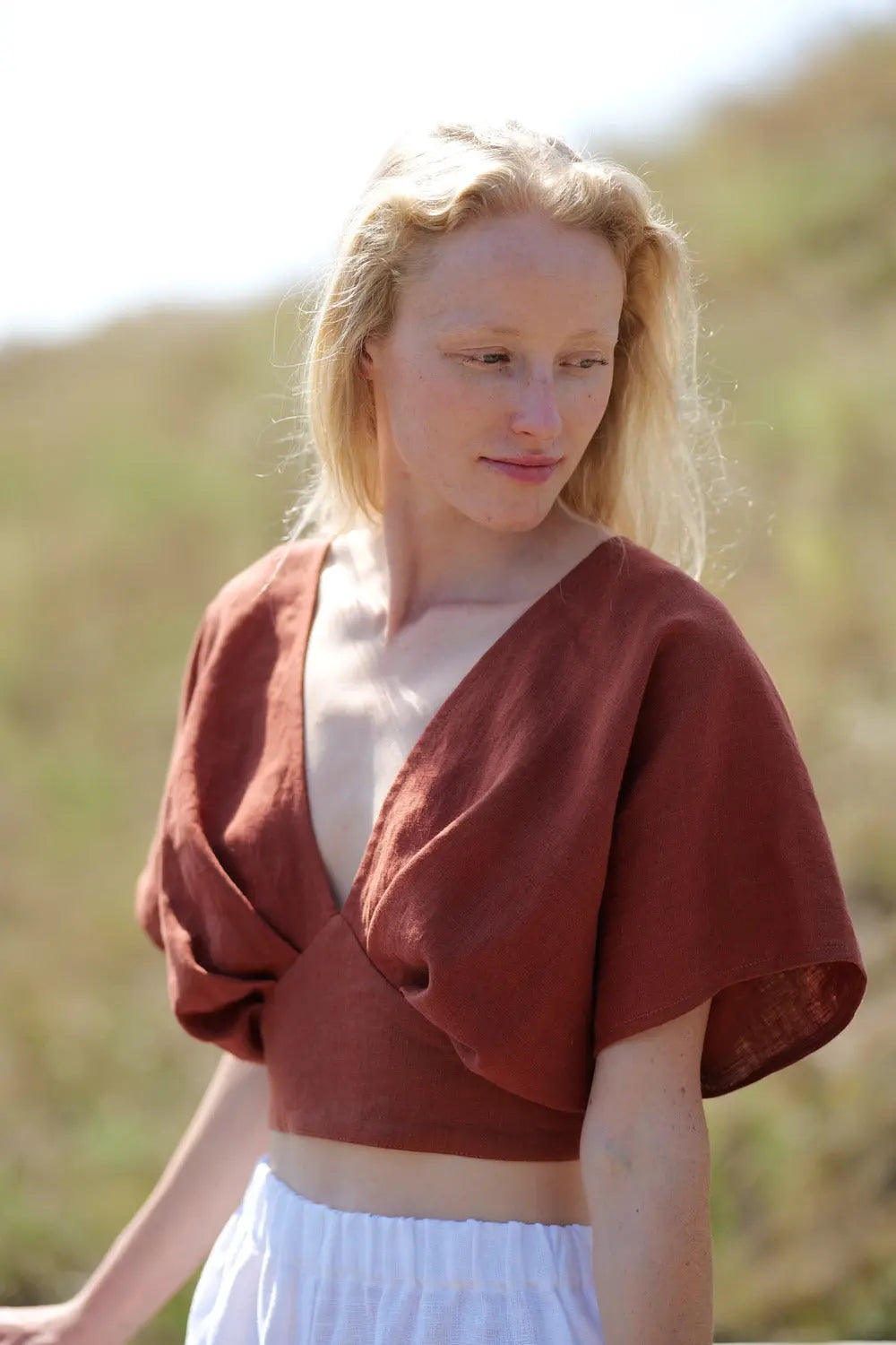 Linen V Neck Summer Crop Top Butterfly Epic Linen