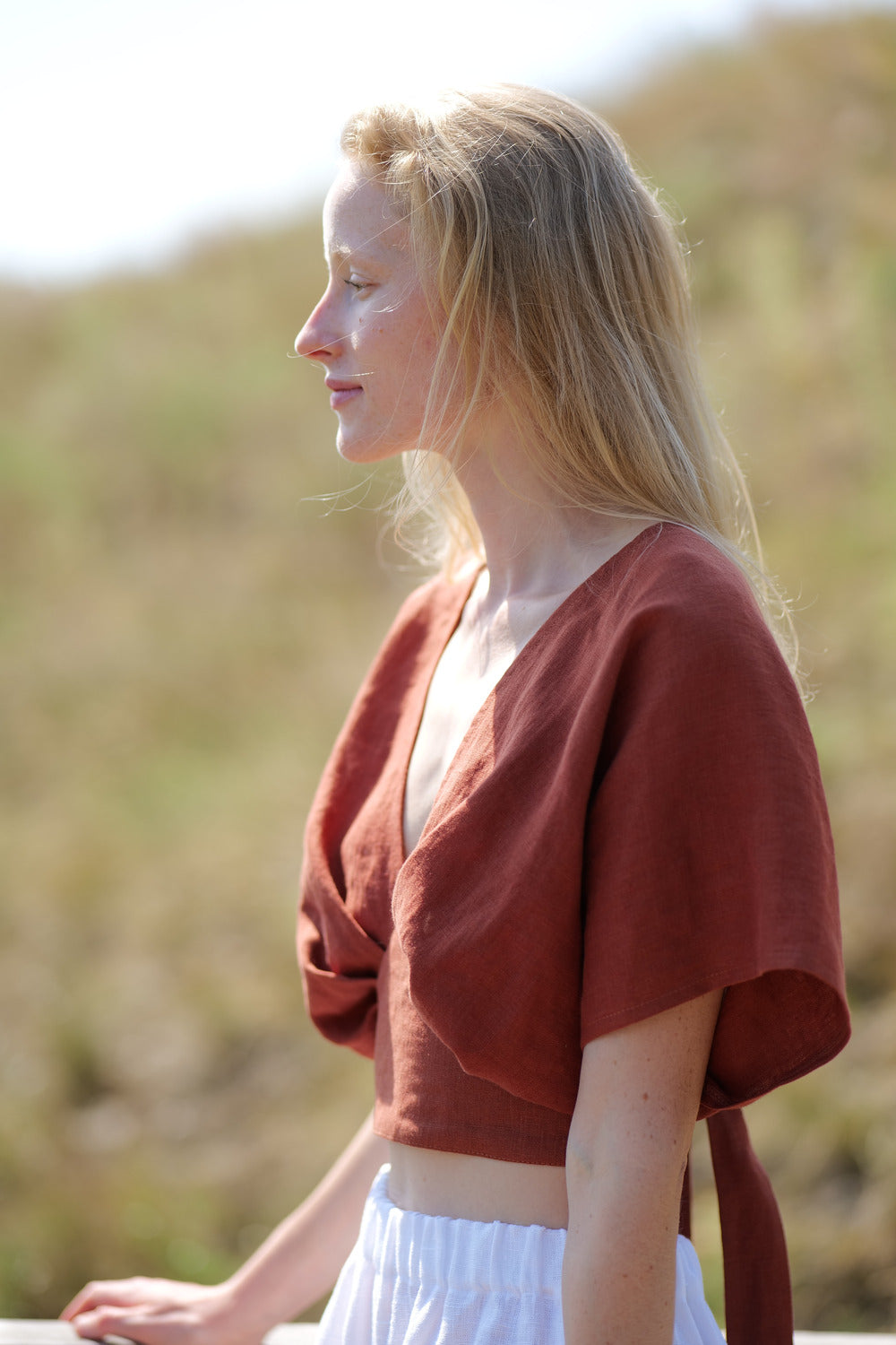 Linen V Neck Summer Crop Top Butterfly Epic Linen