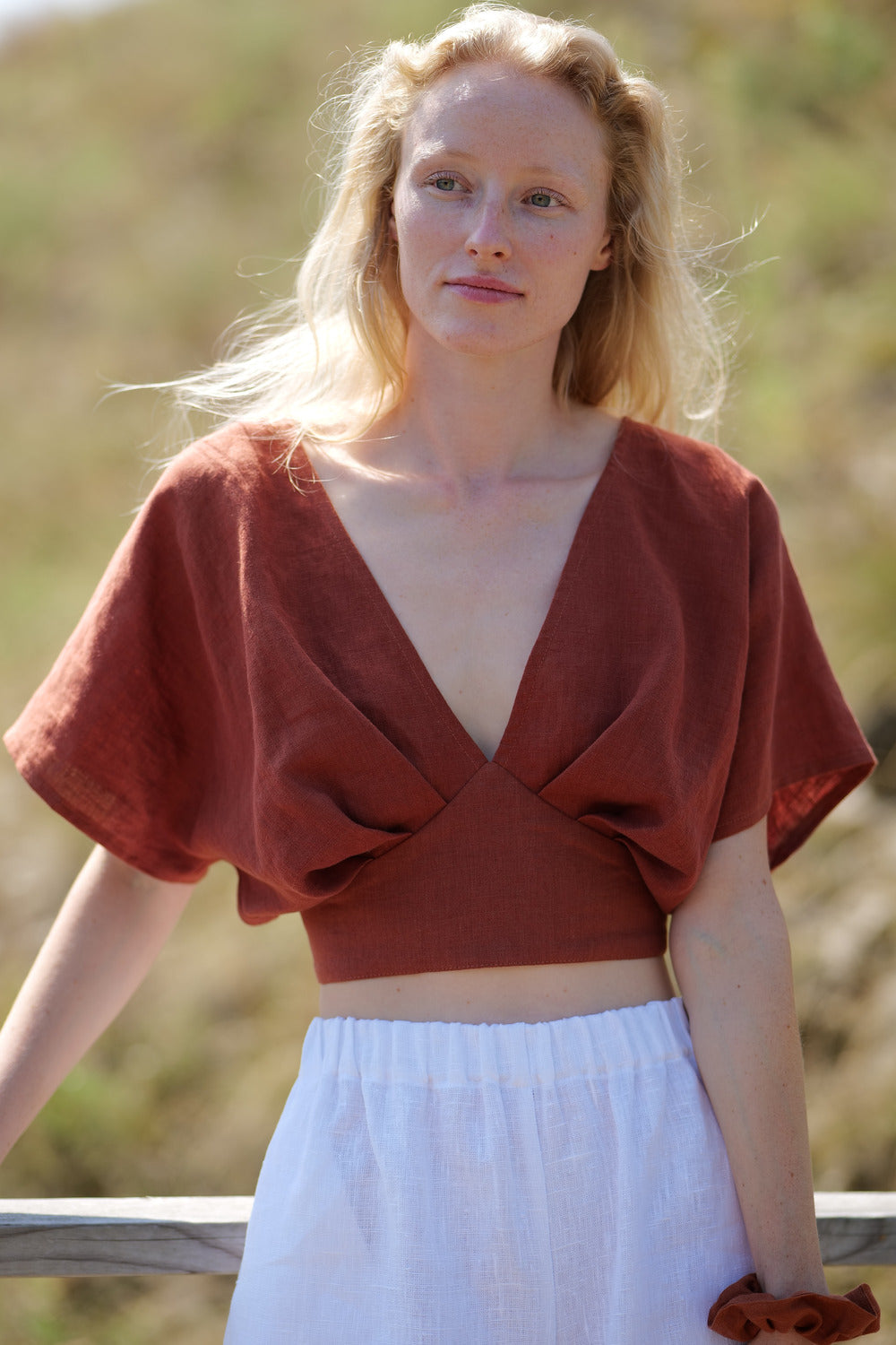 Linen V Neck Summer Crop Top Butterfly Epic Linen