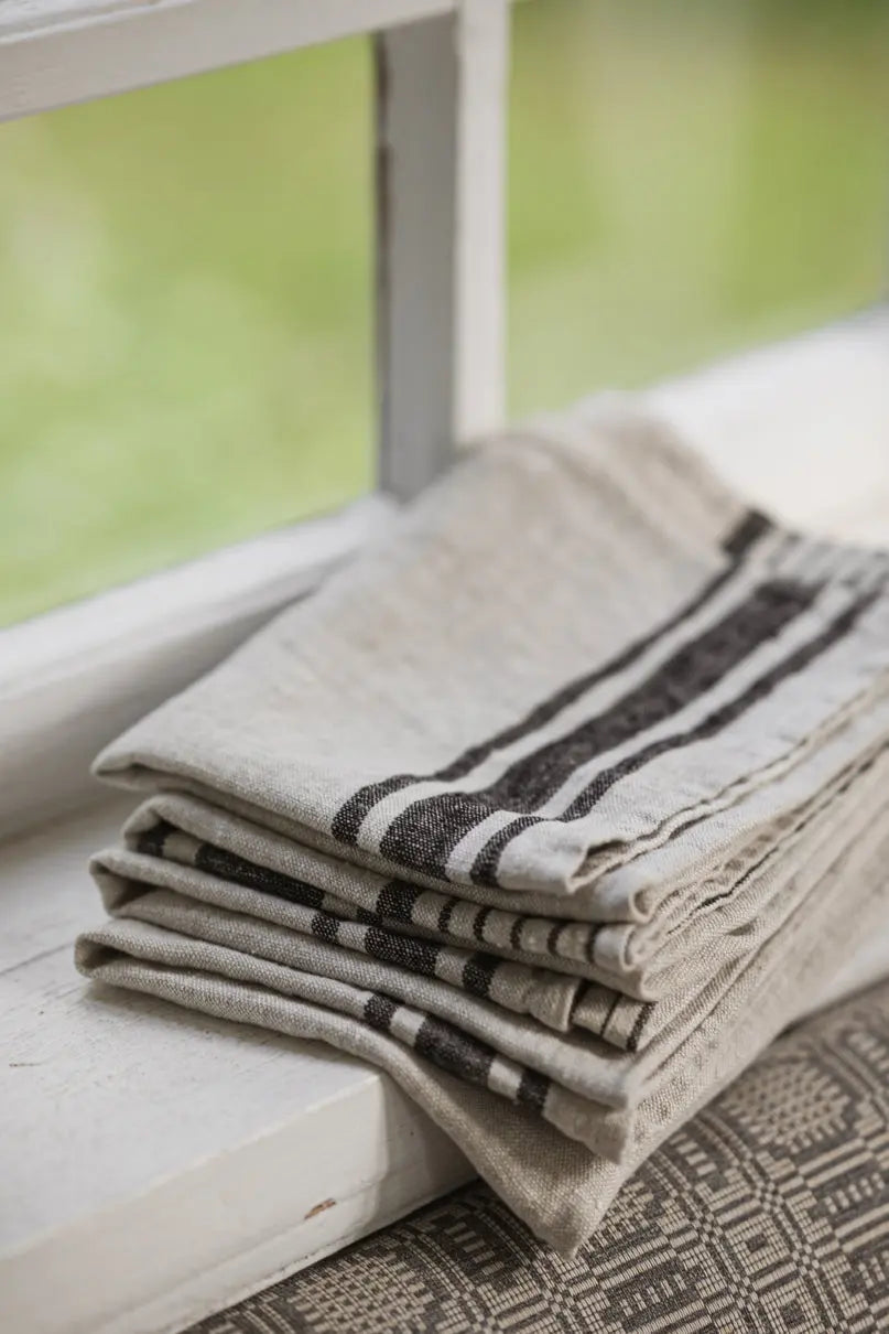 Linen Kitchen Towels – Set of 2 Tea Towels with Black Stripes Epic Linen