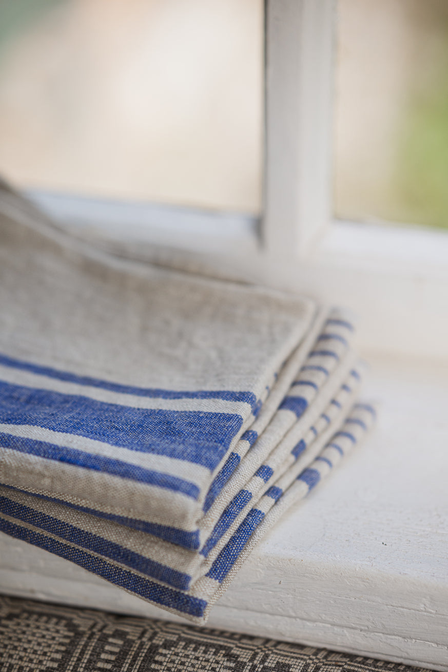 Linen Kitchen Towels – Set of 2 Tea Towels with Dark Blue Stripes Epic Linen