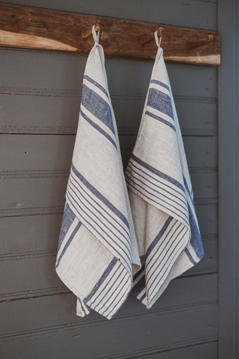 Linen Kitchen Towels – Set of 2 Tea Towels with Dark Light Blue Stripes Epic Linen