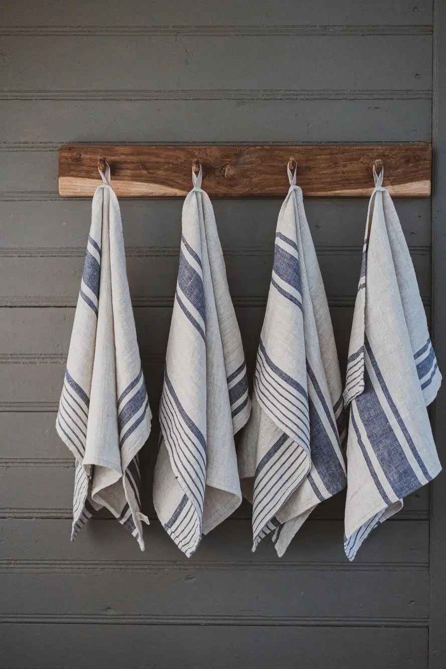 Linen Kitchen Towels – Set of 2 Tea Towels with Dark Light Blue Stripes Epic Linen