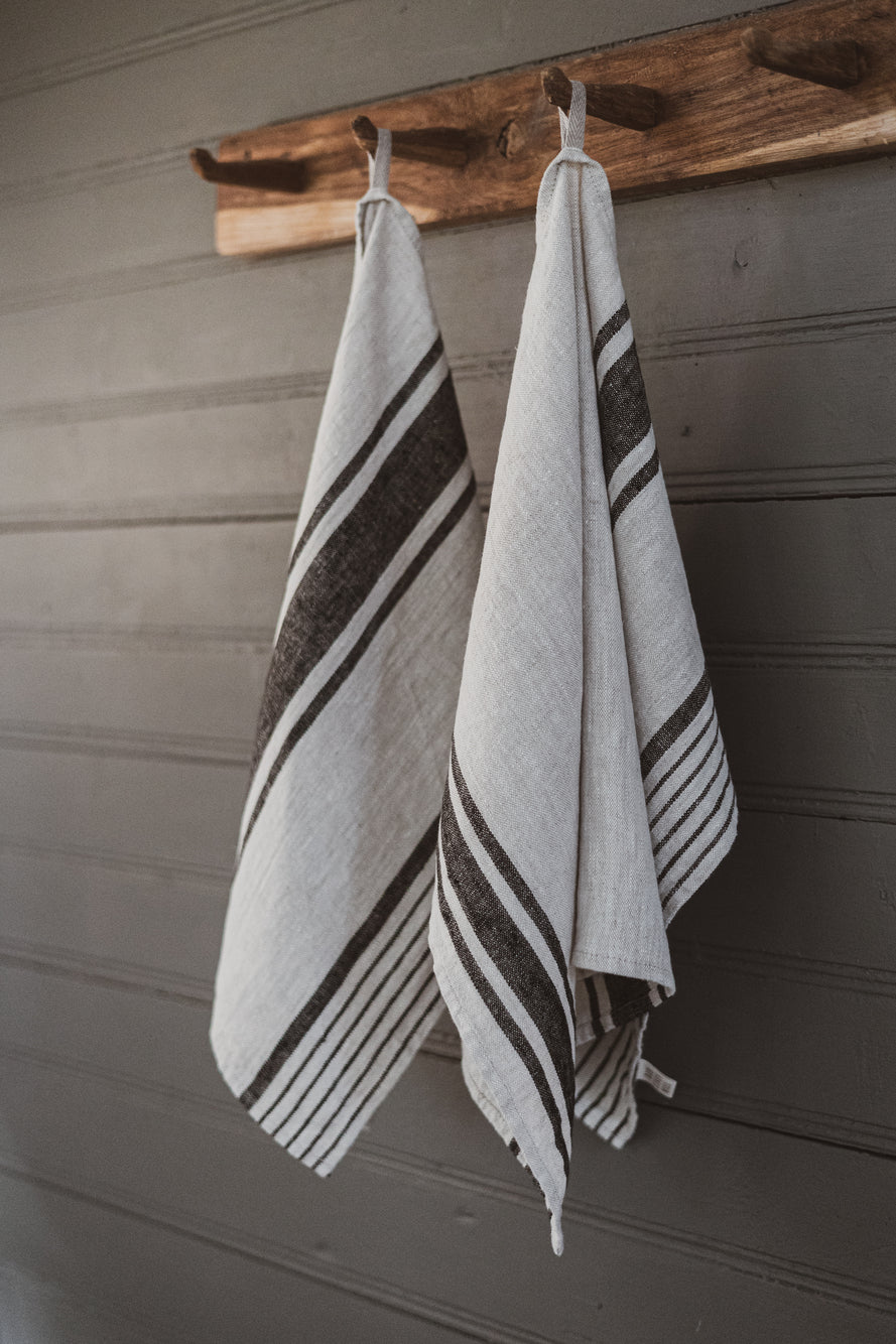 Linen Kitchen Towels – Set of 2 Tea Towels with Black Stripes Epic Linen