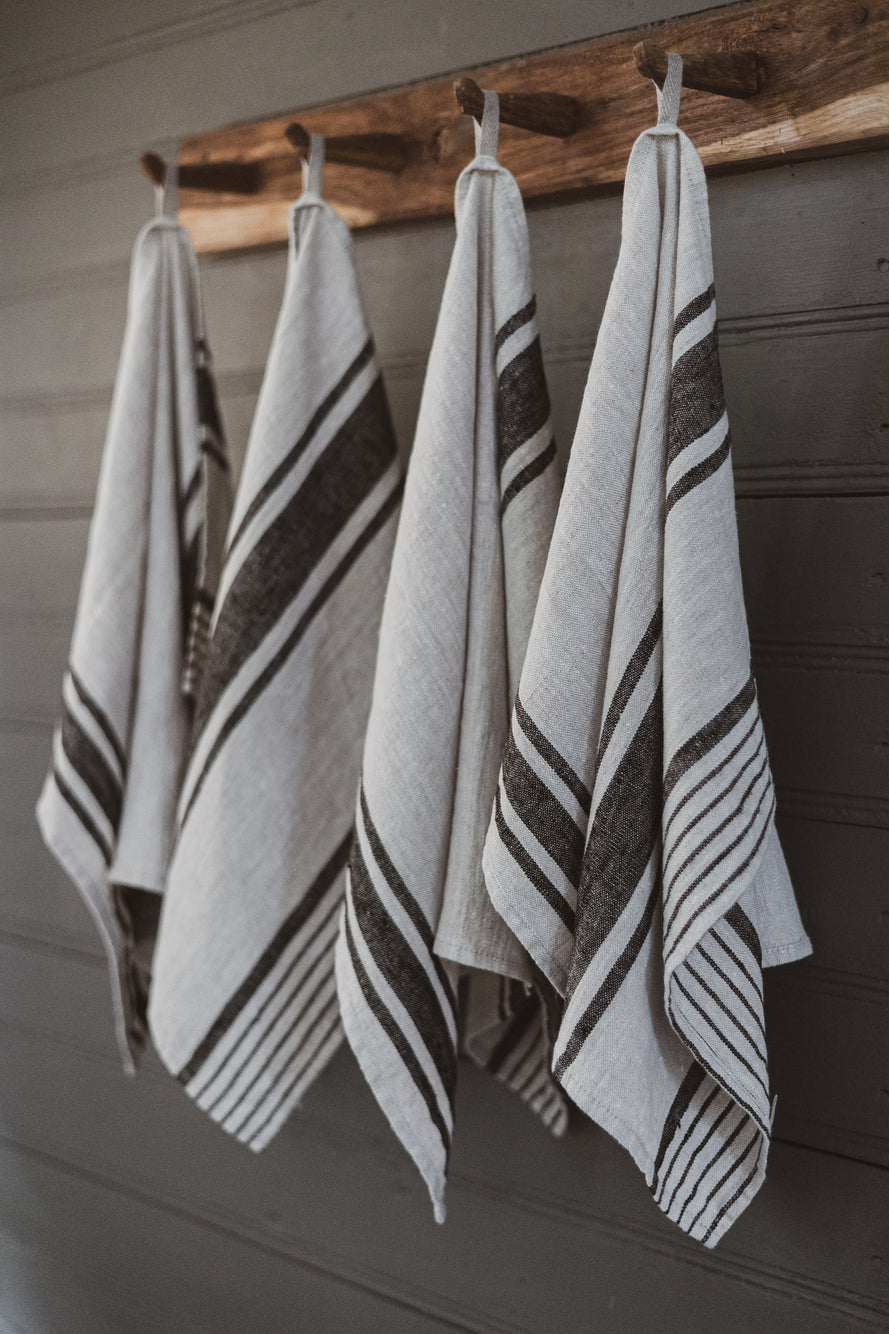 Linen Kitchen Towels – Set of 2 Tea Towels with Black Stripes Epic Linen