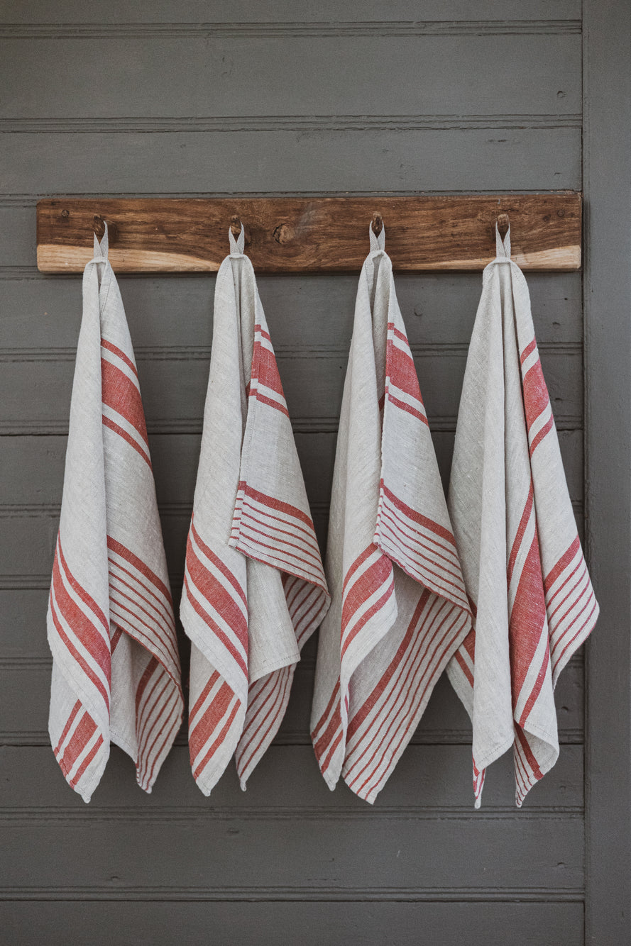 Linen Kitchen Towels – Set of 2 Tea Towels with Red Stripes Epic Linen