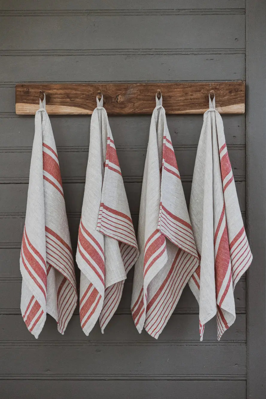 Linen Kitchen Towels – Set of 2 Tea Towels with Red Stripes Epic Linen