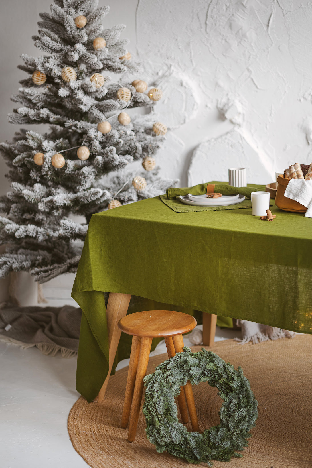 Natural Soft Green Moss Festive Linen Tablecloth Epic Linen