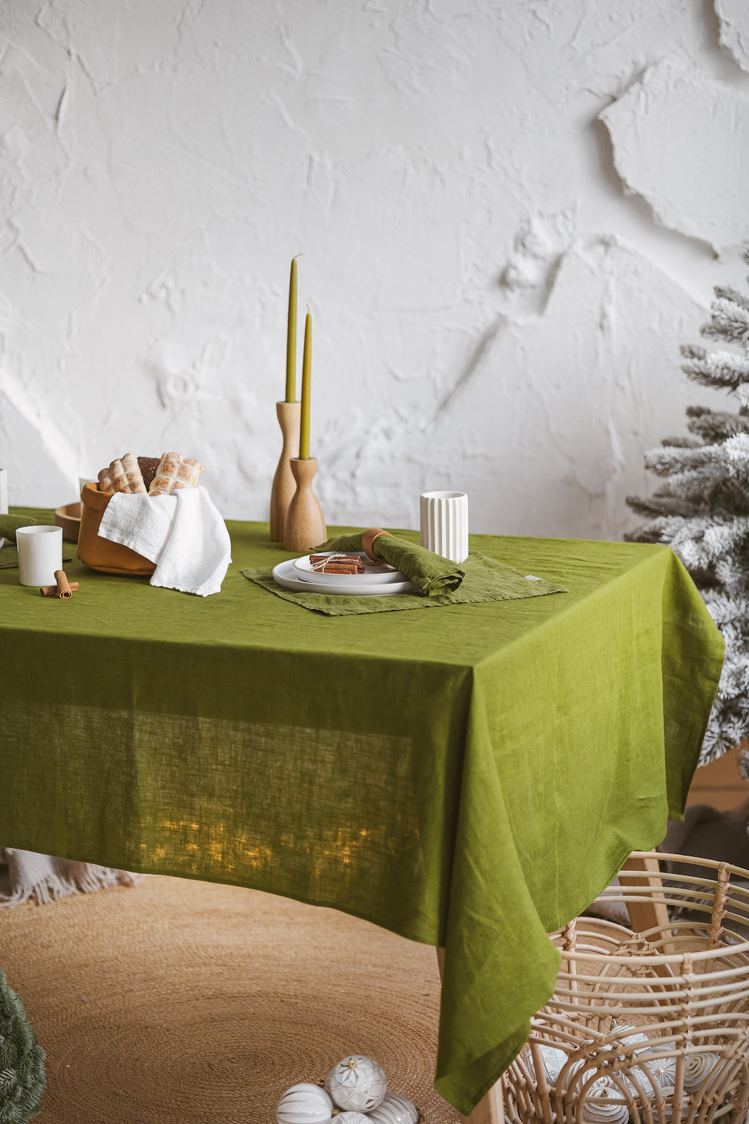 Natural Soft Green Moss Festive Linen Tablecloth Epic Linen