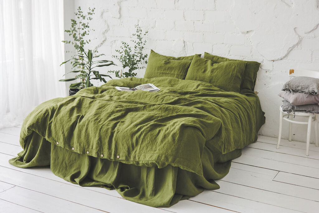 Green Moss Stonewashed Linen Bedding Set Epic Linen