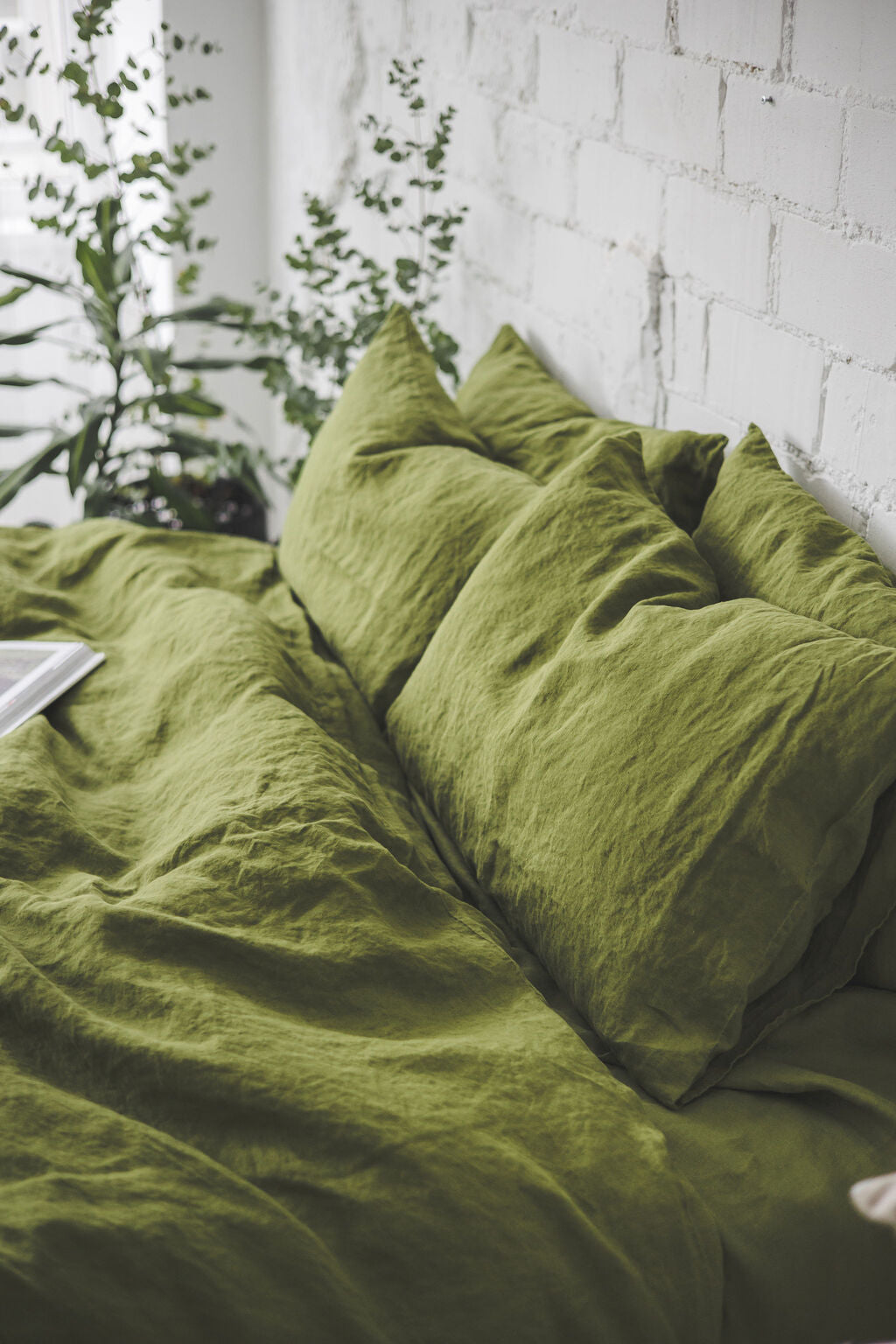 Green Moss Stonewashed Linen Bedding Set Epic Linen