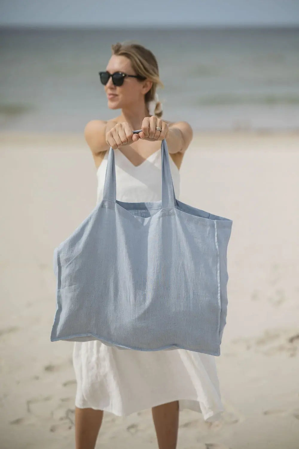 Pure Linen Beach Tote Bag