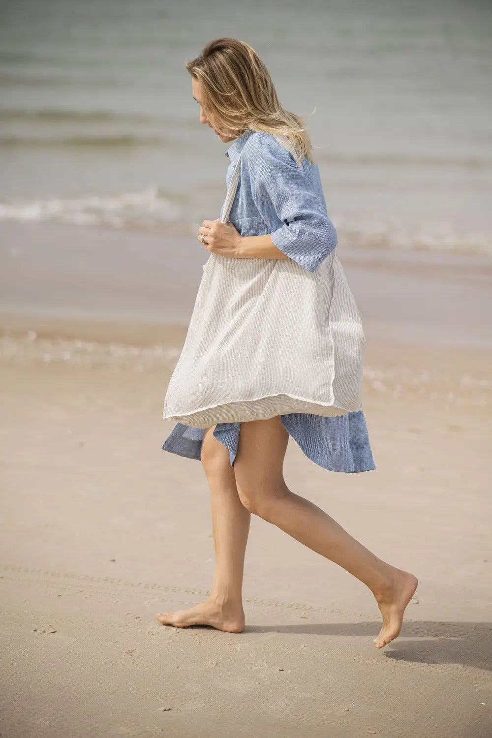 Pure Linen Beach Tote Bag