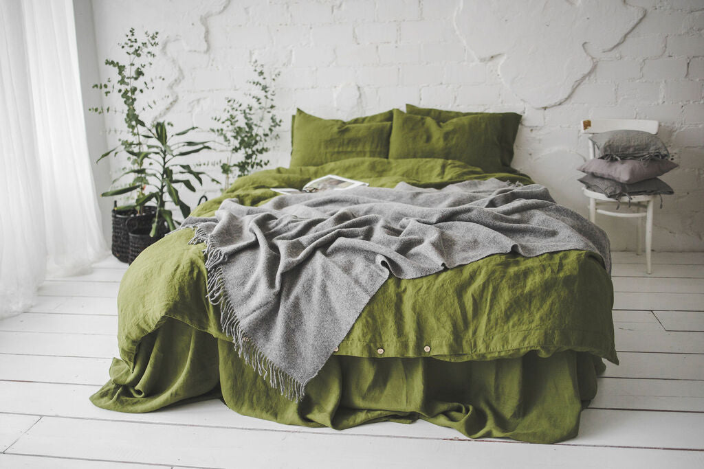 Green Moss Stonewashed Linen Bedding Set Epic Linen