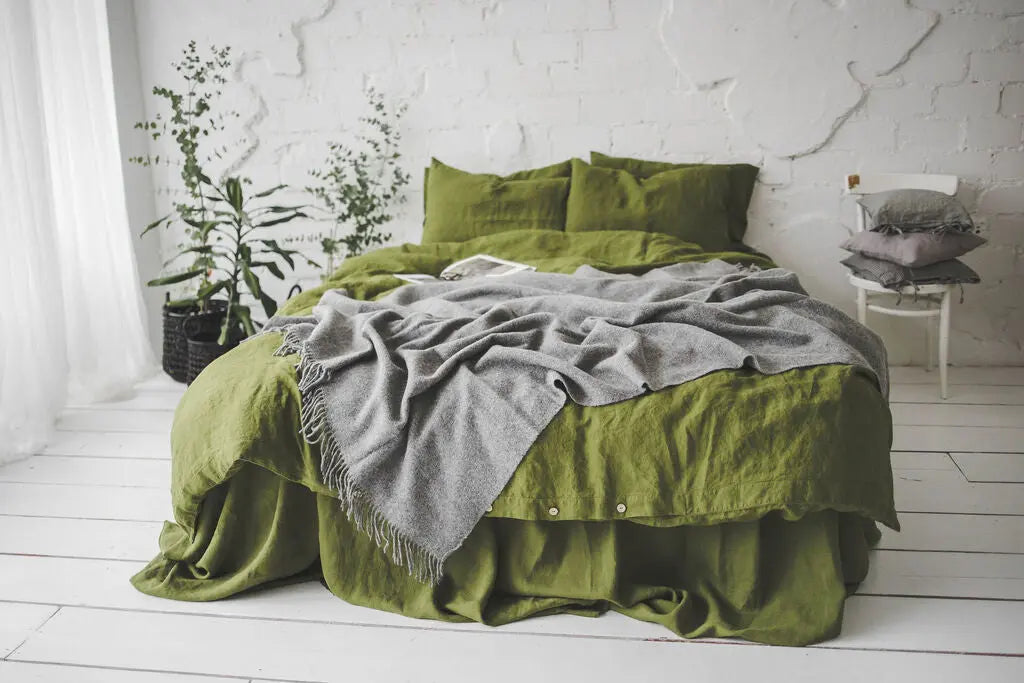Green Moss Stonewashed Linen Bedding Set Epic Linen