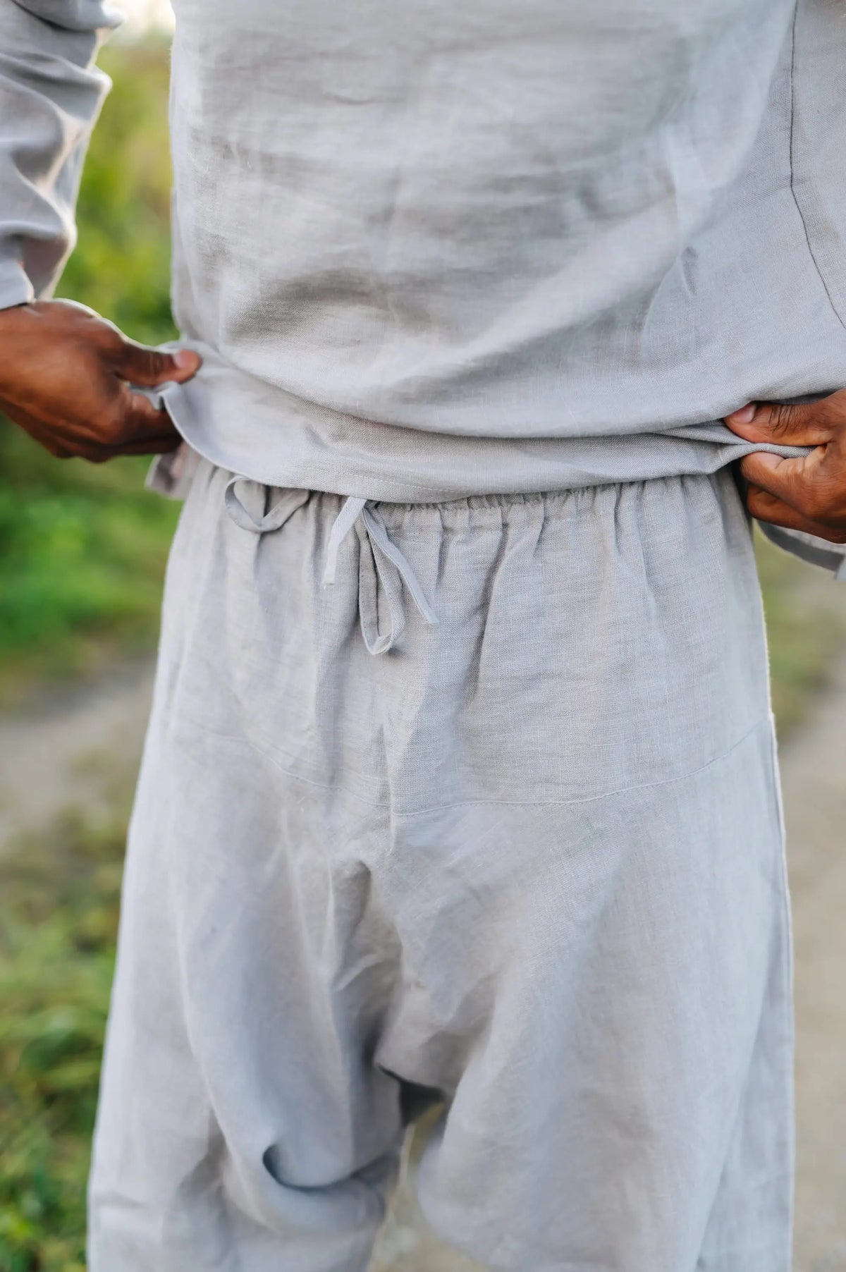 Linen Yoga Pants - Harem Trousers with Drawstring Waist