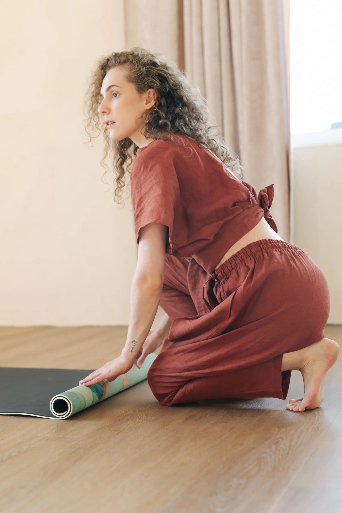 Linen Yoga Pants - Harem Trousers with Drawstring Waist