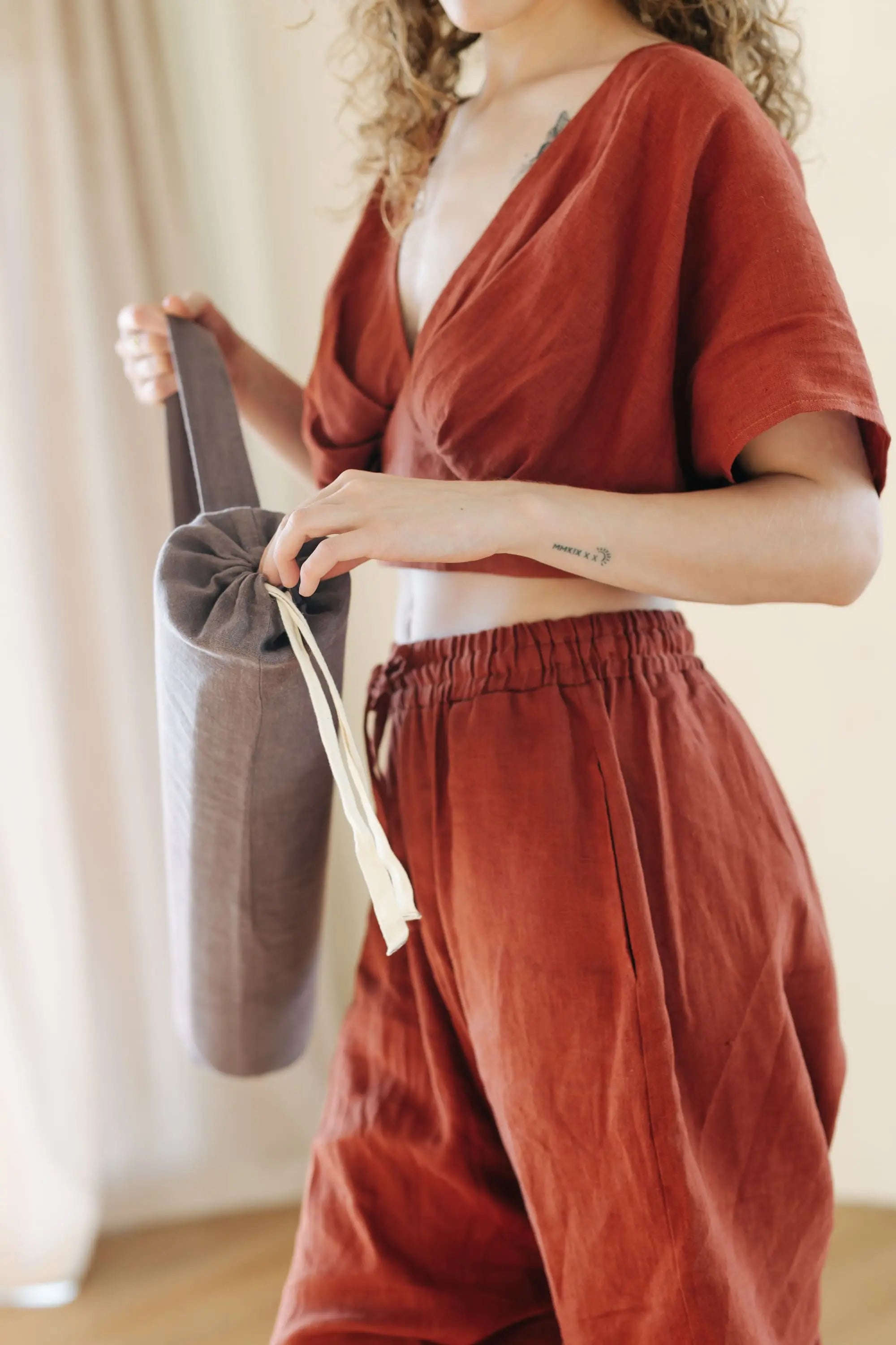 Natural Linen Yoga Mat Bag with Drawstring