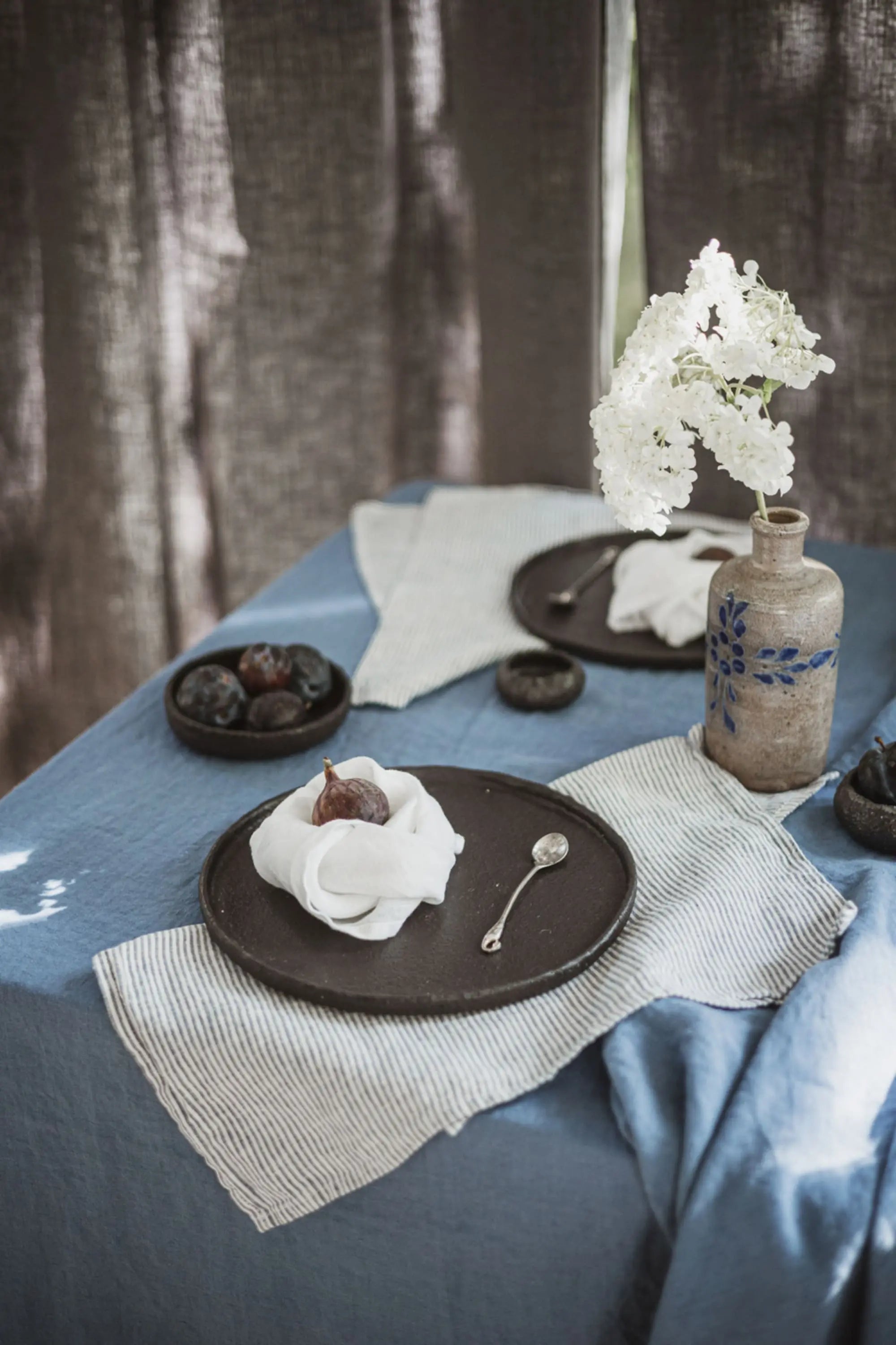 Dusk Blue Stonewashed Linen Tablecloth for Dining Table