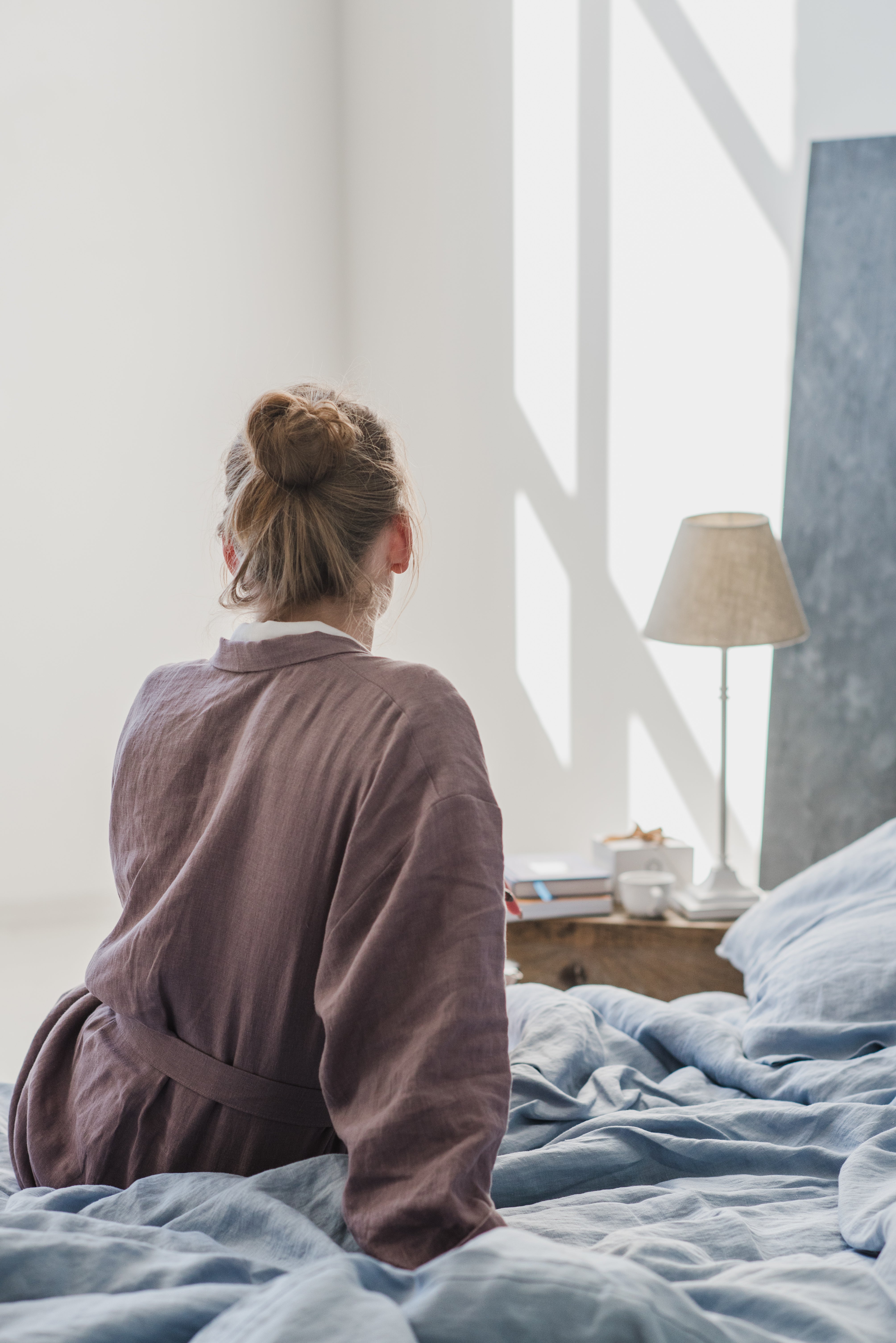 Long Linen Bathrobe in Dusty Purple Epic Linen