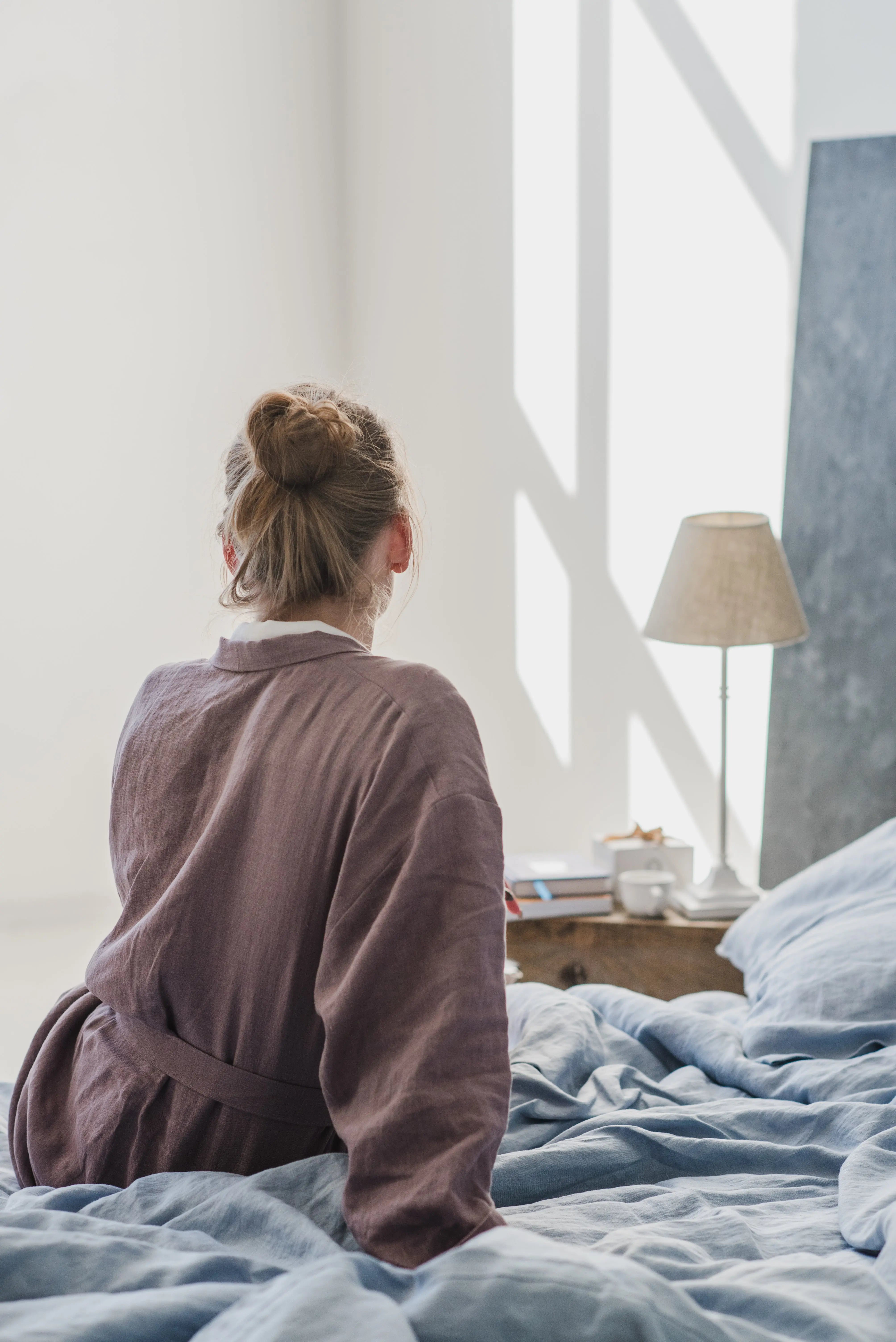 Long Linen Bathrobe in Dusty Purple Epic Linen
